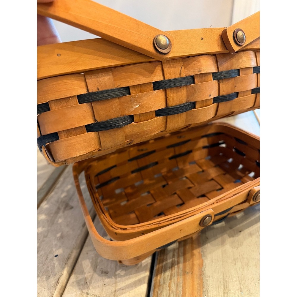 Vintage Set of (3) Rectangular Nesting Baskets Double Swing Handles Woven - Picture 7 of 16